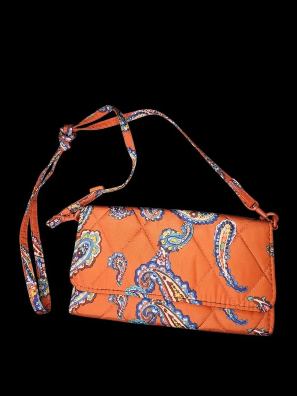 Vera Bradley Manor‎ Paisley Crossbody Purse Quilted Rust Orange Removable Strap